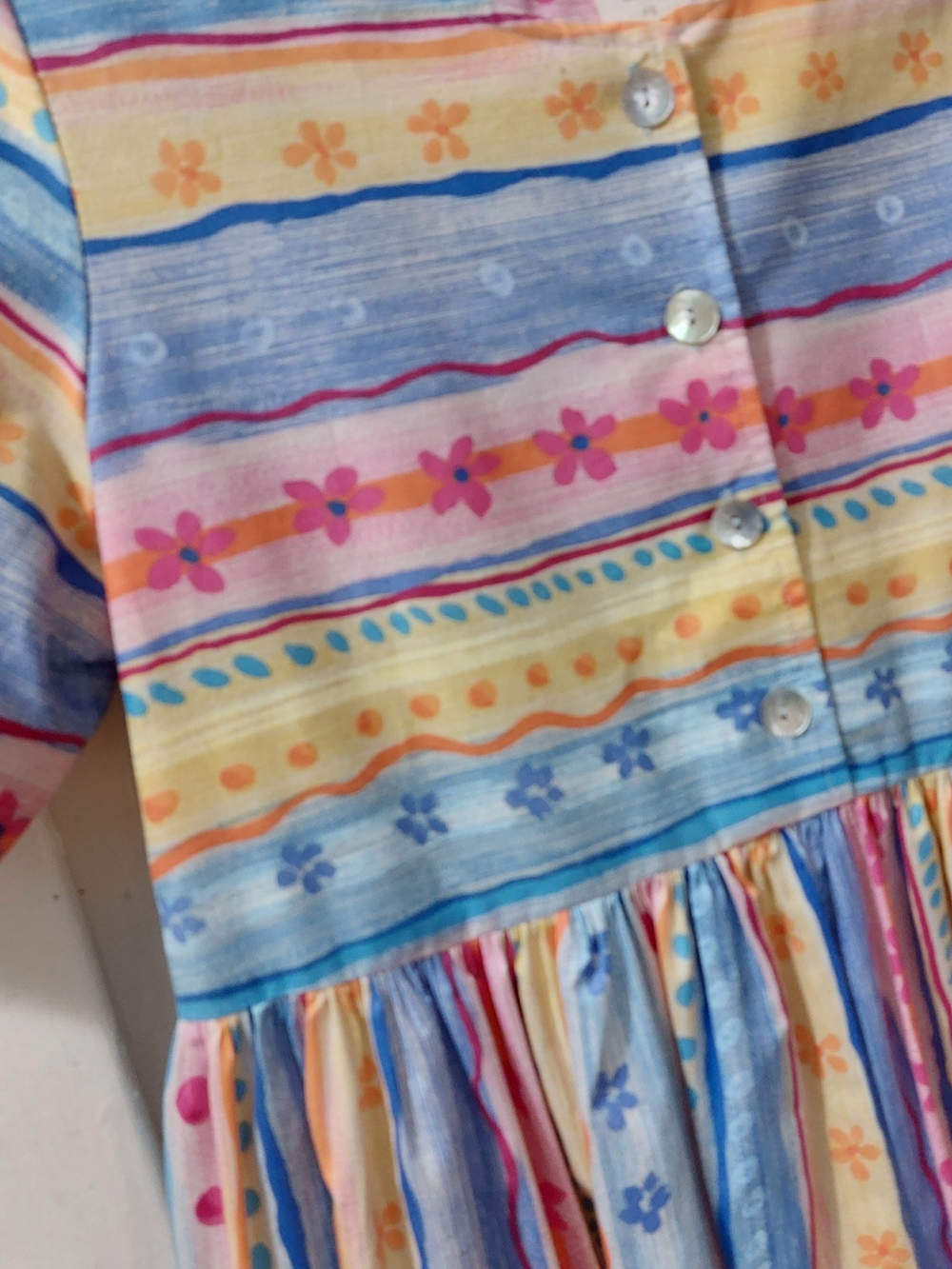Vintage Striped Midi Dress in Blue, Pink, Yellow, Cream Pittite Small - Picture 5 of 7